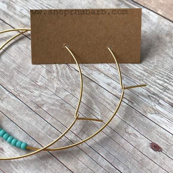 Brand New! Turquoise and Gold Hoop Earrings - Picture 3 of 3
